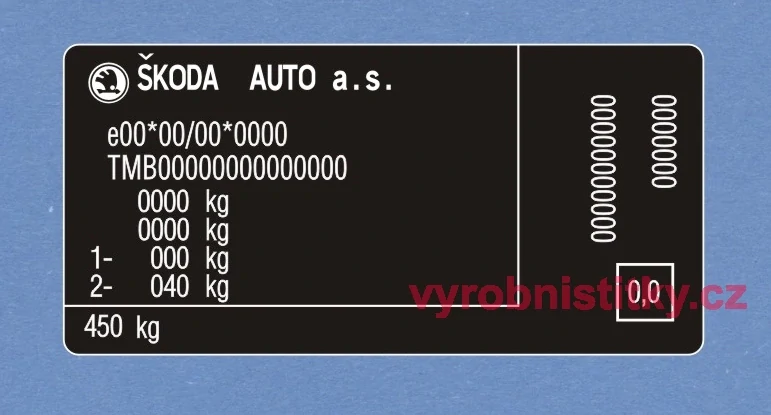 Výrobní štítek Škoda Fabia