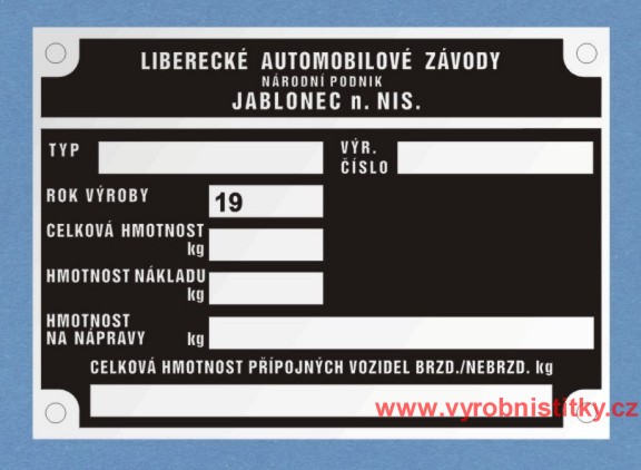 Výrobní štítek Škoda 706 MTS