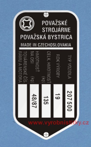 Výrobní štítek Jawa Babetta 207 500