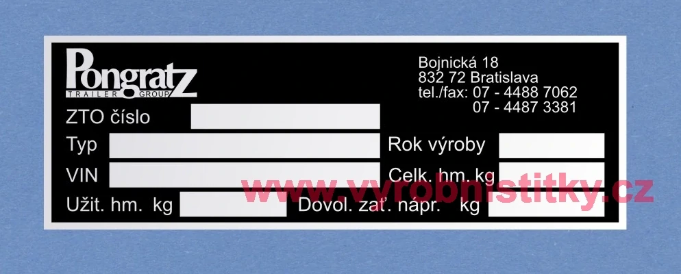 Výrobní štítek Pongratz