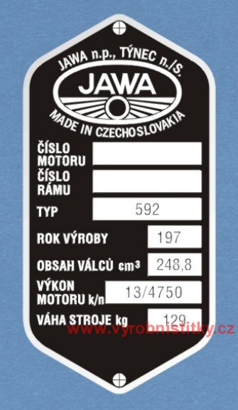 Výrobní štítek JAWA-ČZ 592