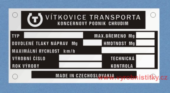 Výrobní štítek TRANSPORTA CHRUDIM