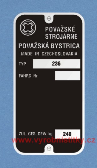 Výrobní štítek JAWA 90 Trail německý