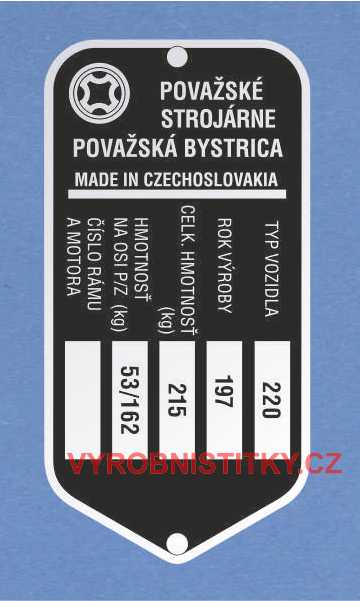Výrobní štítek Jawa Pionýr 220