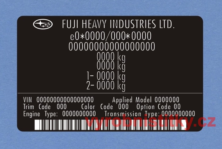Výrobní štítek FUJI HEAVY INDUSTRIES - folie