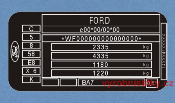 Výrobní štítek Ford černý polyester