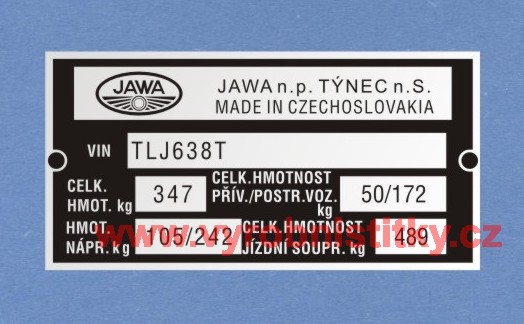 Výrobní štítek JAWA 350 638 T