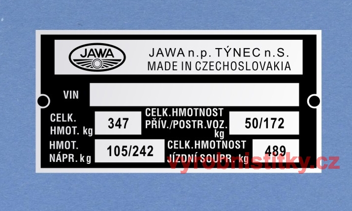 Výrobní štítek JAWA 350 638