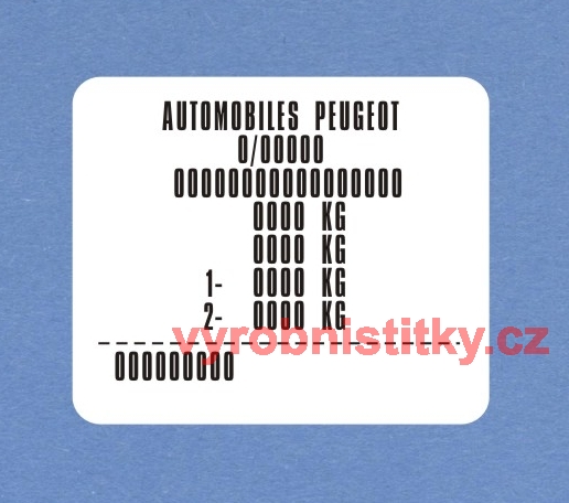 Výrobní štítek Peugeot 207 - polyester