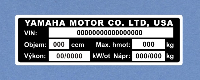 Výrobní štítek YAMAHA RAPTOR čtyřkolka