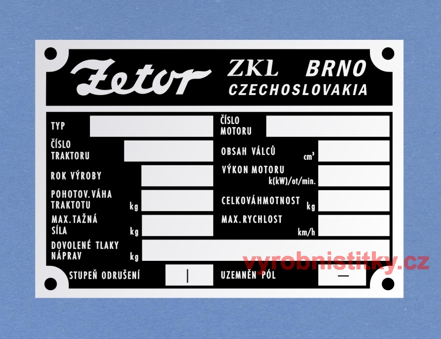 Výrobní štítek Zetor ZKL Brno prázdnÝ- CELK.HMOT