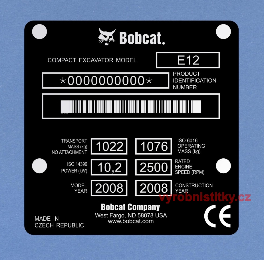 Výrobní štítek BOBCAT excavator