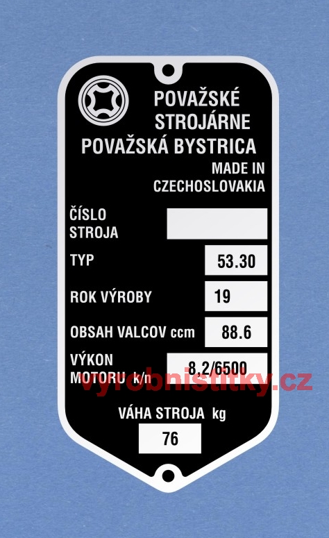 Výrobní štítek JAWA 90 TYP 53.30