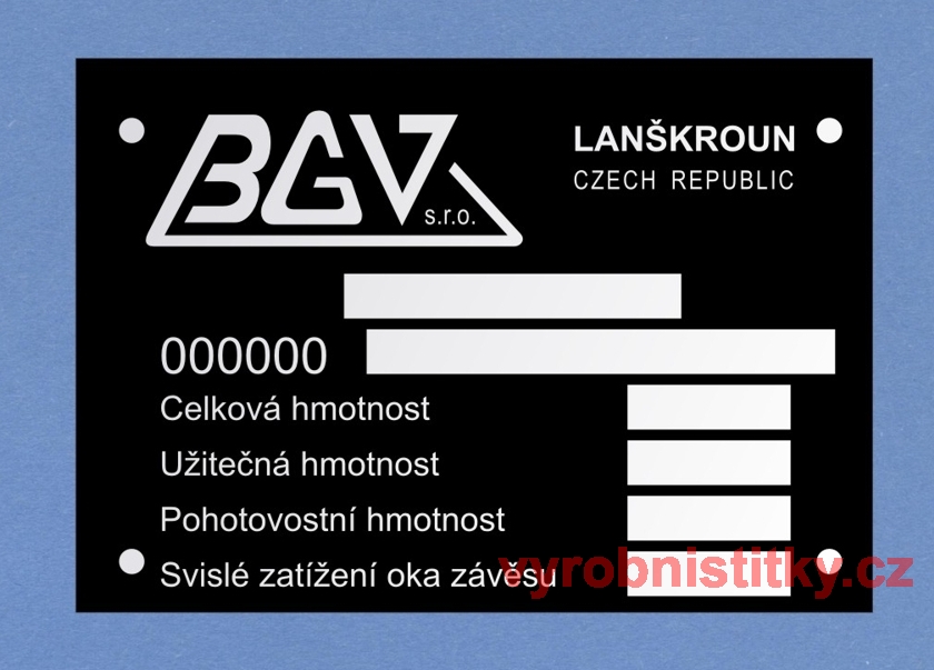 Výrobní štítek BGV Lanškroun 120 x 85 mm