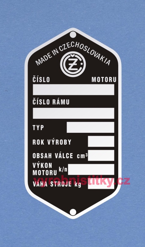 Výrobní štítek ČZ český prázdný