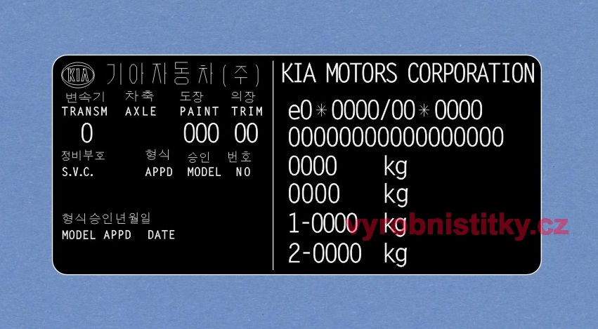 Výrobní štítek KIA MOTORS CORPORATION - logo+nadpis