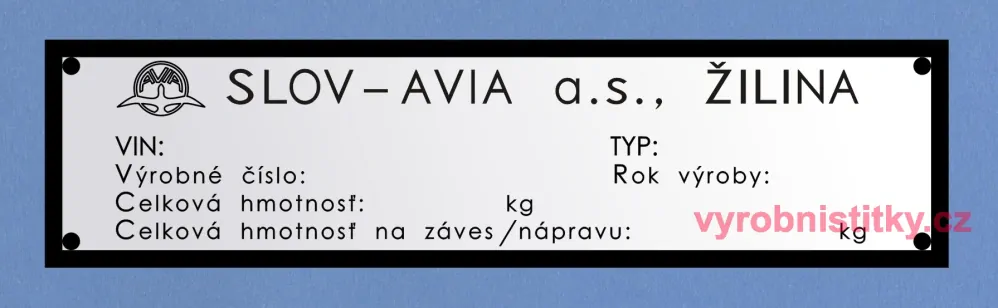 Výrobní štítek SLOV-AVIA