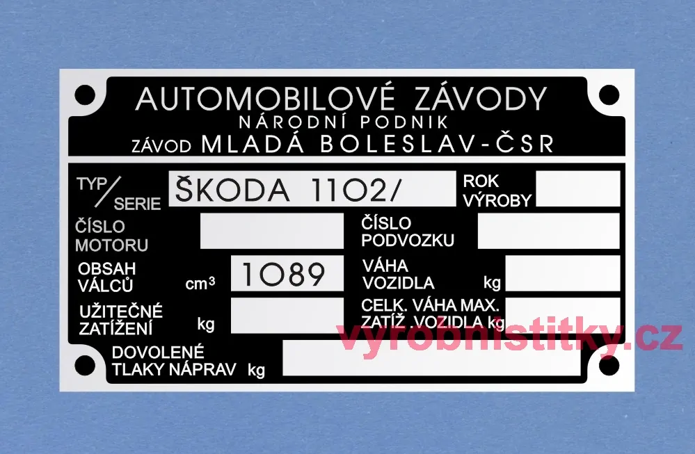 Výrobní štítek Škoda 1102