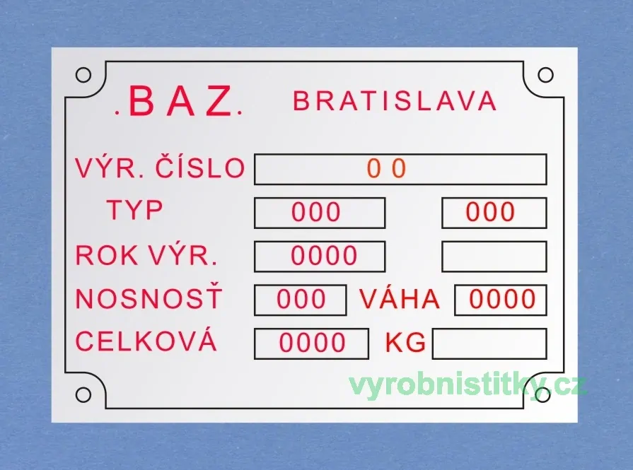 Výrobní štítek BAZ - celý ražený