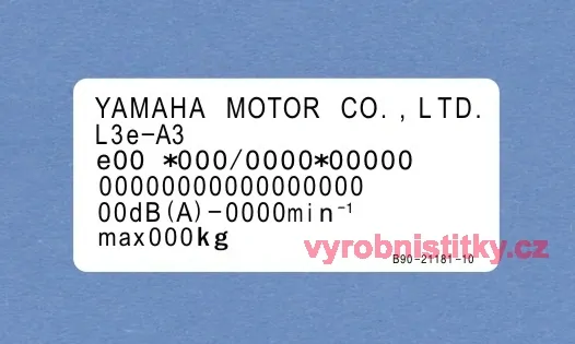 Výrobní štítek YAMAHA MOTOR CO. , LTD. - homologace