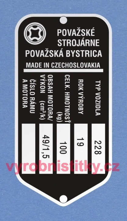 Výrobní štítek JAWA 228 Babetta