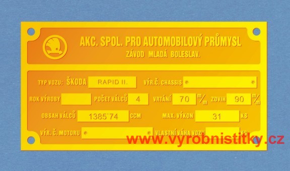 Výrobní štítek Škoda RAPID II