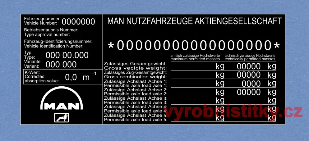Výrobní štítek MAN NUTZFAHRZEUGE AKTIENGESELLSCHAFT_Variant