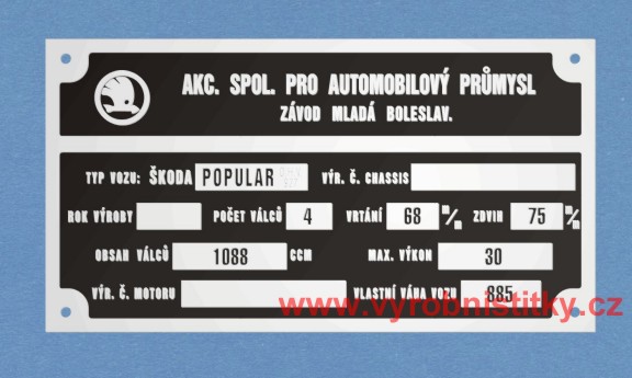 Výrobní štítek Popular OHV 927