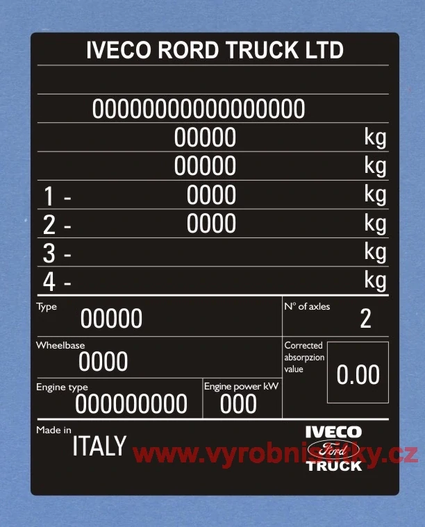 Výrobní štítek IVECO FORD TRUCK