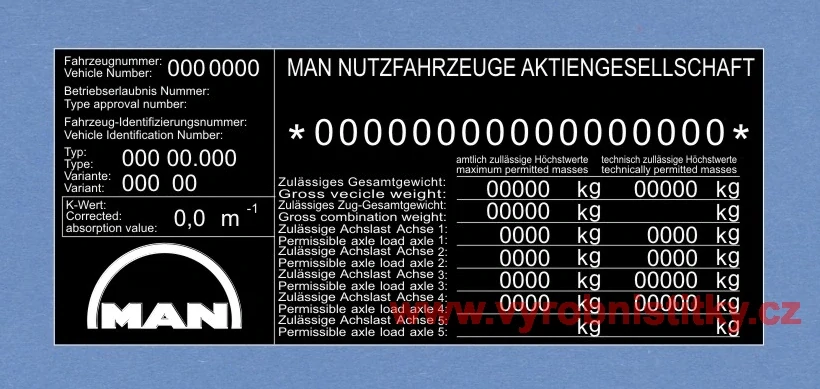 Výrobní štítek MAN NUTZFAHRZEUGE AKTIENGESELLSCHAFT_Variant - jednoduché logo