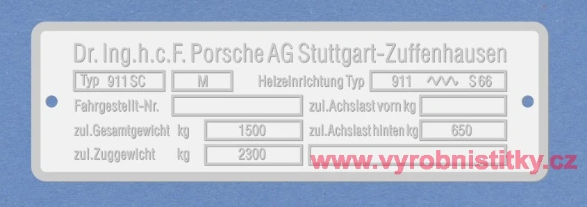 Výrobní štítek PORSCHE F.Porsche-Zuffenhausen PORSCHE 911