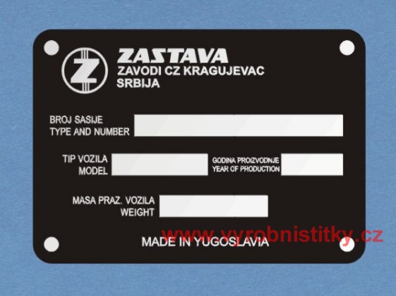 Výrobní štítek ZASTAVA