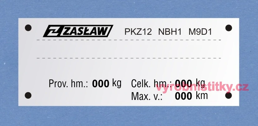 Výrobní štítek ZASLAW