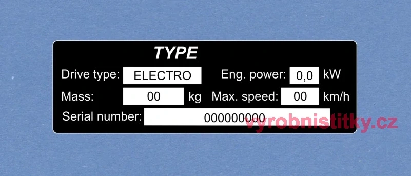 Výrobní štítek Invalid tříkolka - Angl - PES