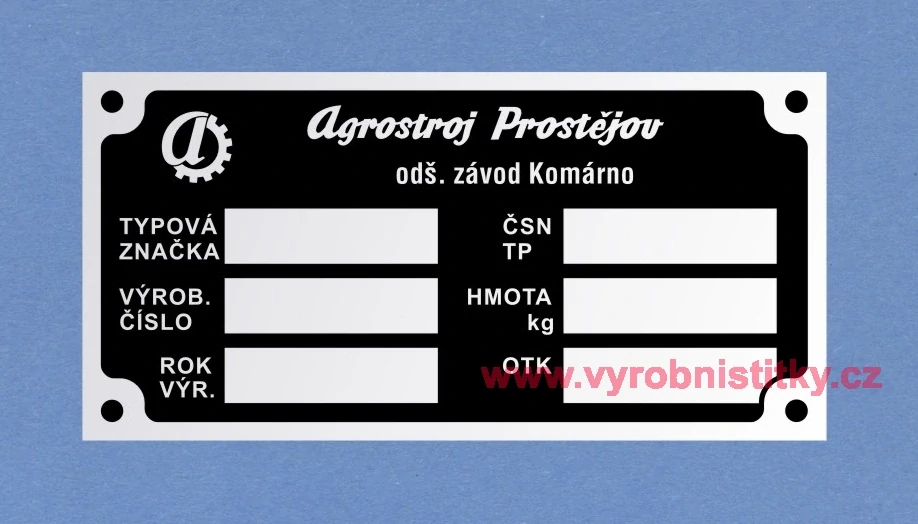 Výrobní štítek Agrostroj Prostějov