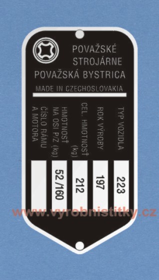 Výrobní štítek JAWA 223 Mustang typ 223.200 rv 197 hm 212