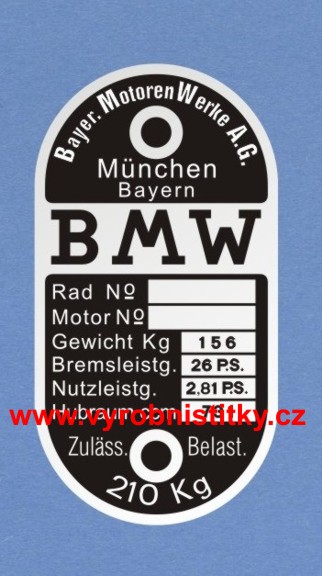 Výrobní štítek BMW München Bayern-RAD gew.156 tištěný