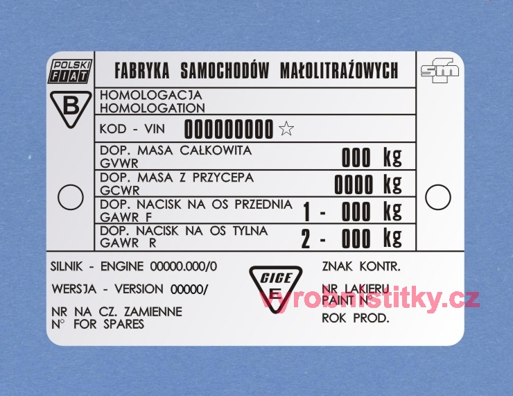 Výrobní štítek POLSKI FIAT SUF126A