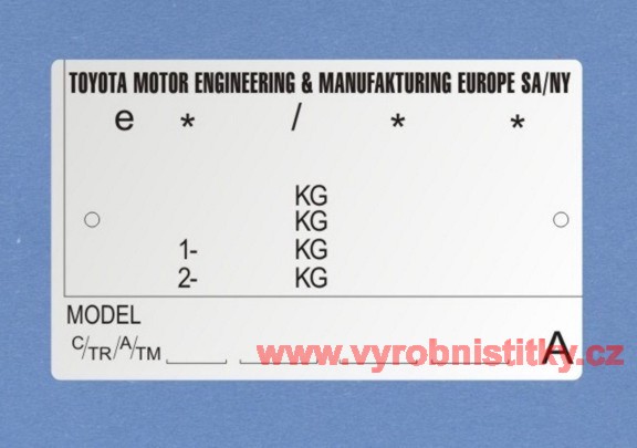 Výrobní štítek TOYOTA MOTOR ENGINEERING