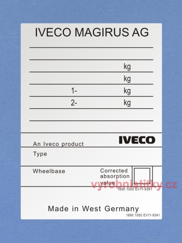 Výrobní štítek IVECO MAGIRUS West Germany