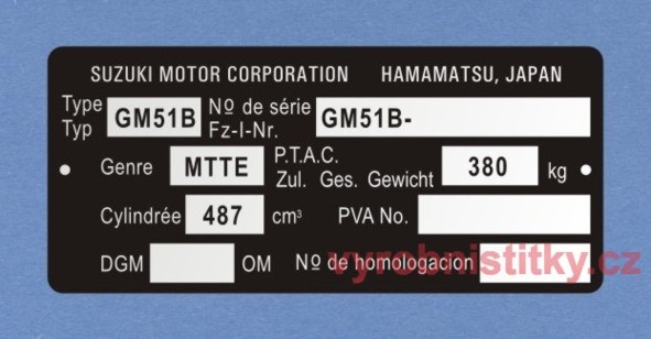 Výrobní štítek SUZUKI HAMAMATSU GM51B