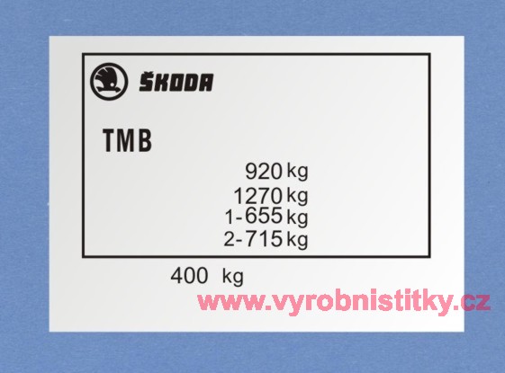Výrobní štítek Škoda Forman hmotnost 1270