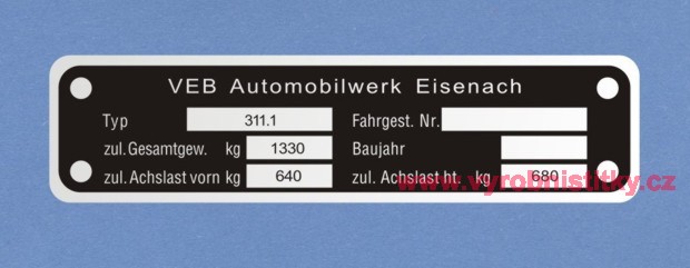 Výrobní štítek Wartburg 311 hinten 680
