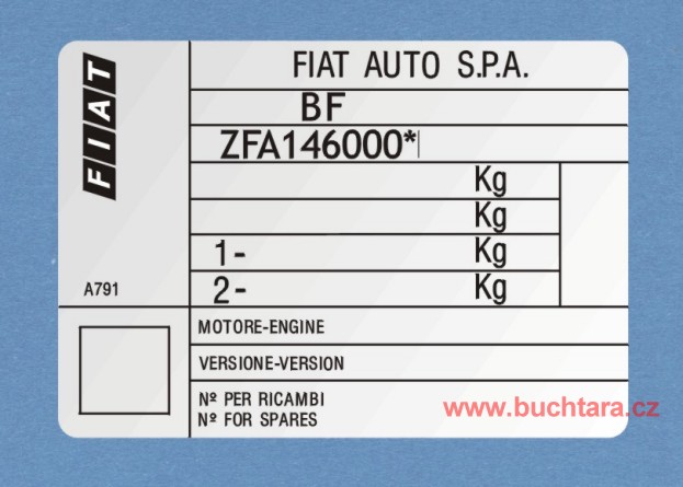 Výrobní štítek FIAT Punto