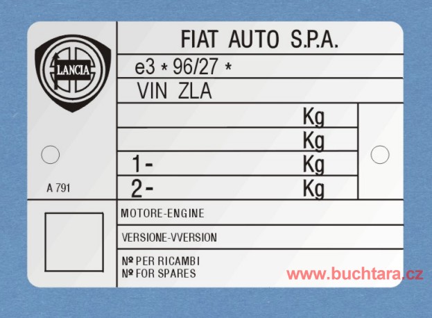 Výrobní štítek FIAT Lancia