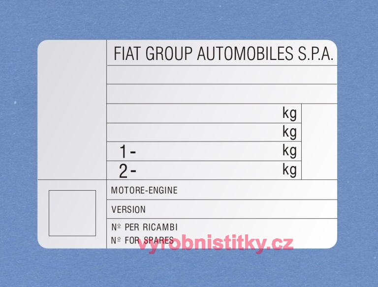 Výrobní štítek FIAT GROUP AUTOMOBILES