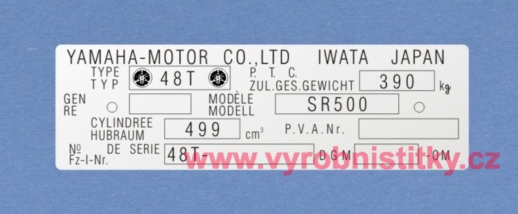 Výrobní štítek YAMAHA IWATA JAPAN typ 48T