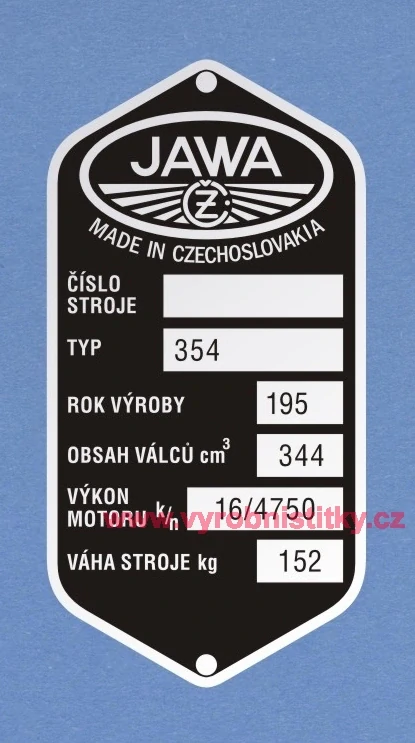 Výrobní štítek JAWA ČZ-354 váha 152