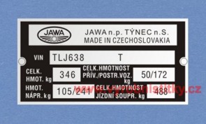 Výrobní štítek JAWA 350 TLJ638 hm 346