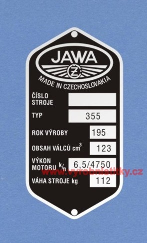 Výrobní štítek JAWA ČZ-355 váha 112